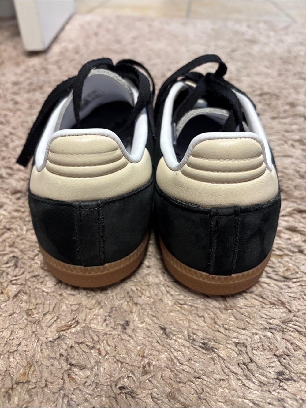 adidas women’s Samba Black and Cream Leather Sneakers with Gum Sole - Picture 4 of 5